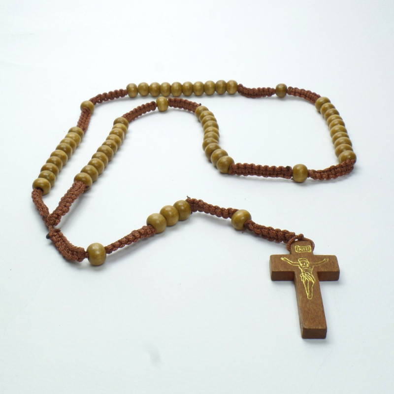 ROSARIO Con Perline in Legno COLLANA UOMO Crocifisso Marrone Nero Ciondolo  Donna