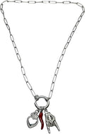 Habibi Jewels Collana da Donna in Acciaio Corno Sacro Cuore Mano Corna Catena Silver Modello Portafortuna Chiusura a Timone Idea Regalo Ragazza Compleanno Festa della Mamma Natale