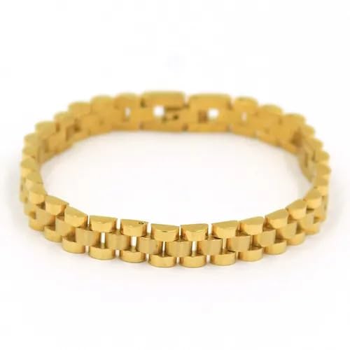 Habibi Jewels Bracciale Uomo Acciaio Maglia President Gold Dorato Chiusura a Levetta Braccialetto Bracelet for Man Idea Regalo Festa del Papà Compleanno Onomastico Natale