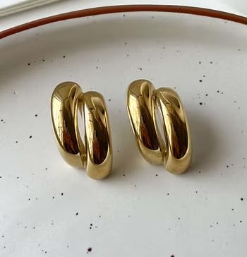 Habibi Jewels Orecchini da Donna Doppio Semicerchio Gold in Acciaio Inossidabile modello Asimmetrico Anallergico Chiusura a Farfallina Idea Regalo Compleanno Laurea Festa
