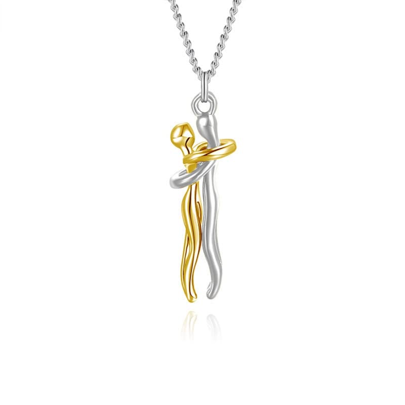 Habibi Jewels Collana da Donna in Acciaio con Ciondolo Abbraccio Innamorati Nero e Color Oro Gold Lui e Lei Fidanzati Amanti Coppia Amore Amicizia Idea Regalo San Valentino Compleanno