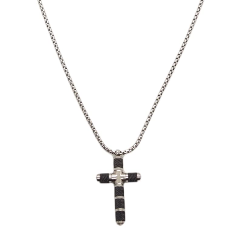 Habibi Jewels Collana Croce Acciaio Uomo Stilizzata Nera Catena a Maglia Festa del Papà Idea Regalo Compleanno Laurea