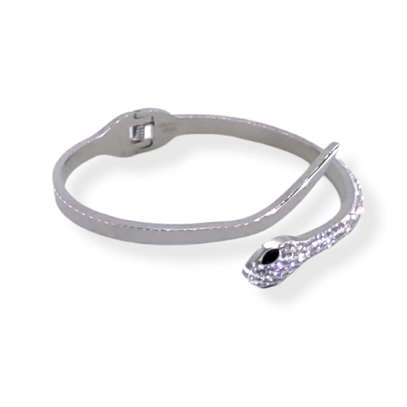 Habibi Jewels Bracciale brillantini Acciaio da donna con serpente zirconi modello rigido a manetta braccialetto ragazza Idea regalo Gioiello Bijoux