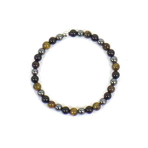 Habibi Jewels Bracciale Elastico con Pietre Occhio di Tigre, onice ed Ematite ed Elemento in Argento 925 Prodotto Artigianale Made in Italy Braccialetto