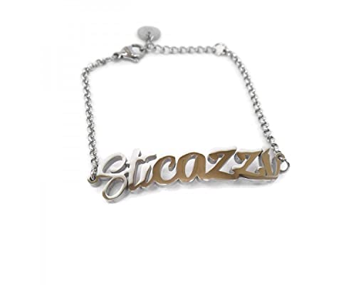 Habibi Jewels Bracciale da Donna con scritta Sticazzi braccialetto in acciaio maglia catenina chiusura moschettone