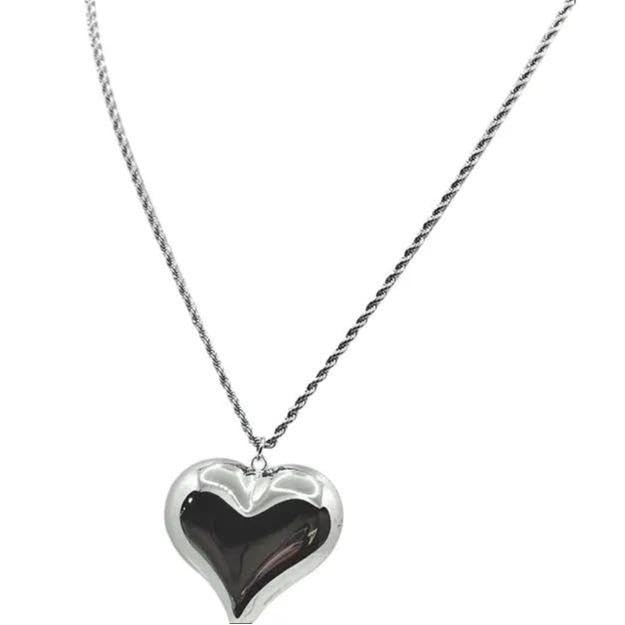 Habibi Jewels Collana Cuore Bombato in Acciaio Silver con Collana Torchon Intrecciata per Donna Elegante e Moderna Festa della Mamma Compleanno Idea Regalo