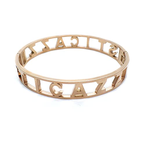 Bracciale STICAZZI in Acciaio Inox Modello Rigido da Donna con Scritta Zirconi Bianchi Color Oro Rosa Rosé Braccialetto Chiusura a Manetta Regalo Compleanno Laurea Onomastico Addio Al Nubilato