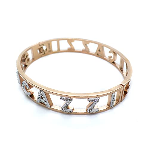 Bracciale STICAZZI in Acciaio Inox Modello Rigido da Donna con Scritta Zirconi Bianchi Color Oro Rosa Rosé Braccialetto Chiusura a Manetta Regalo Compleanno Laurea Onomastico Addio Al Nubilato