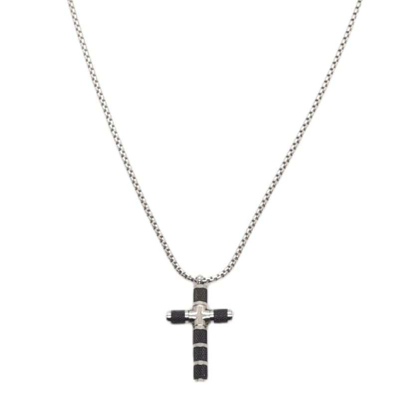 Habibi Jewels Collana Croce Acciaio Uomo Stilizzata Nera Catena a Maglia Festa del Papà Idea Regalo Compleanno Laurea