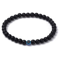 Habibi Jewels Bracciale elastico da uomo donna con pietre onice satinata 6mm e Occhio di Allah portafortuna Braccialetto
