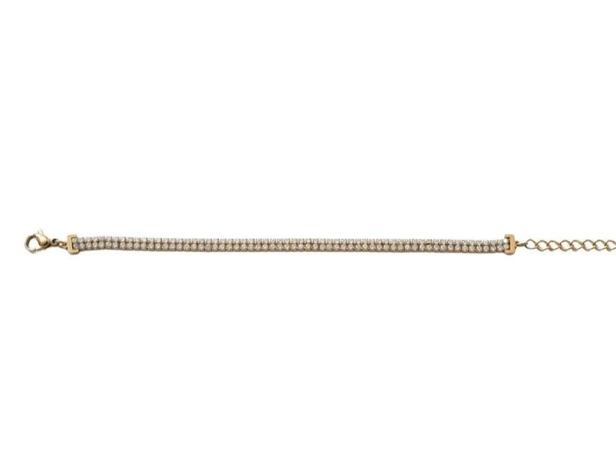 Habibi Jewels Bracciale Acciaio Doppio Tennis Gold con Cubic Zirconia da Donna in Acciaio e Zirconi Colore Gold Dorato per ogni Occasione Idea Regalo Ragazza Compleanno Festa della Mamma Natale