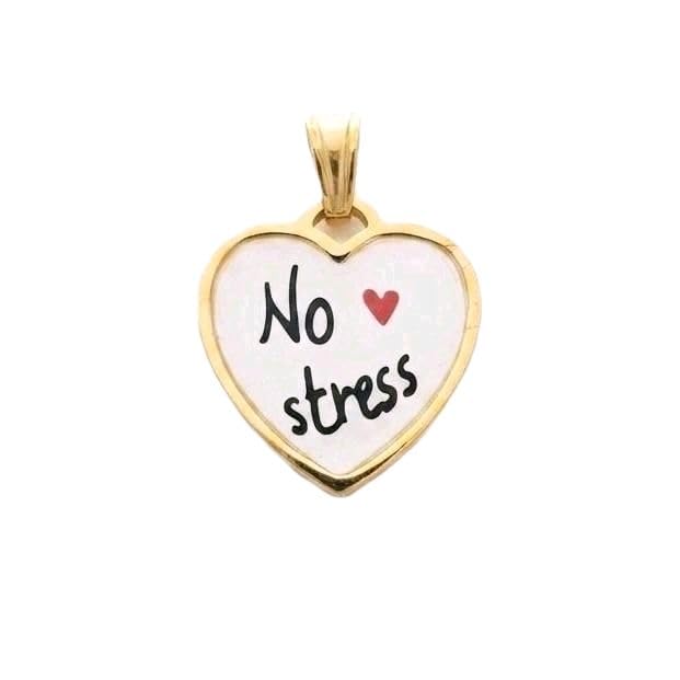 Habibi Jewels Charm Pendente Cuore in Acciaio Gold con Scritta NO STRESS Elegante e Versatile Collana Magnetica Calamita Idea Regalo