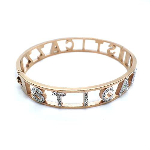 Bracciale STICAZZI in Acciaio Inox Modello Rigido da Donna con Scritta Zirconi Bianchi Color Oro Rosa Rosé Braccialetto Chiusura a Manetta Regalo Compleanno Laurea Onomastico Addio Al Nubilato