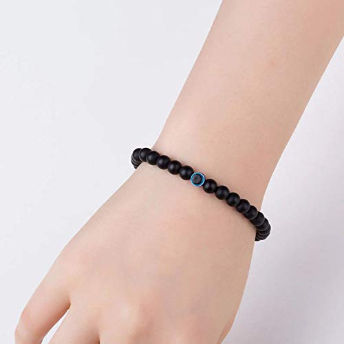 Habibi Jewels Bracciale elastico da uomo donna con pietre onice satinata 6mm e Occhio di Allah portafortuna Braccialetto