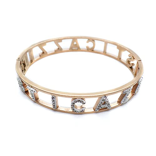 Bracciale STICAZZI in Acciaio Inox Modello Rigido da Donna con Scritta Zirconi Bianchi Color Oro Rosa Rosé Braccialetto Chiusura a Manetta Regalo Compleanno Laurea Onomastico Addio Al Nubilato