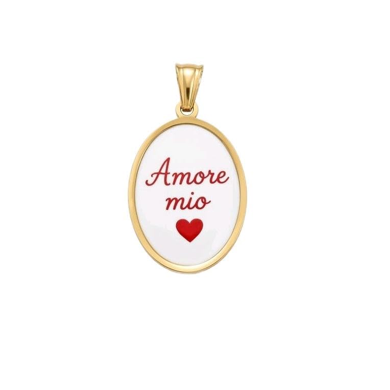 Habibi Jewels Descrizione Charm Pendente in Acciaio Gold con Scritta AMORE MIO Ovale Elegante e Versatile per Collana Magnetica Calamita Idea Regalo