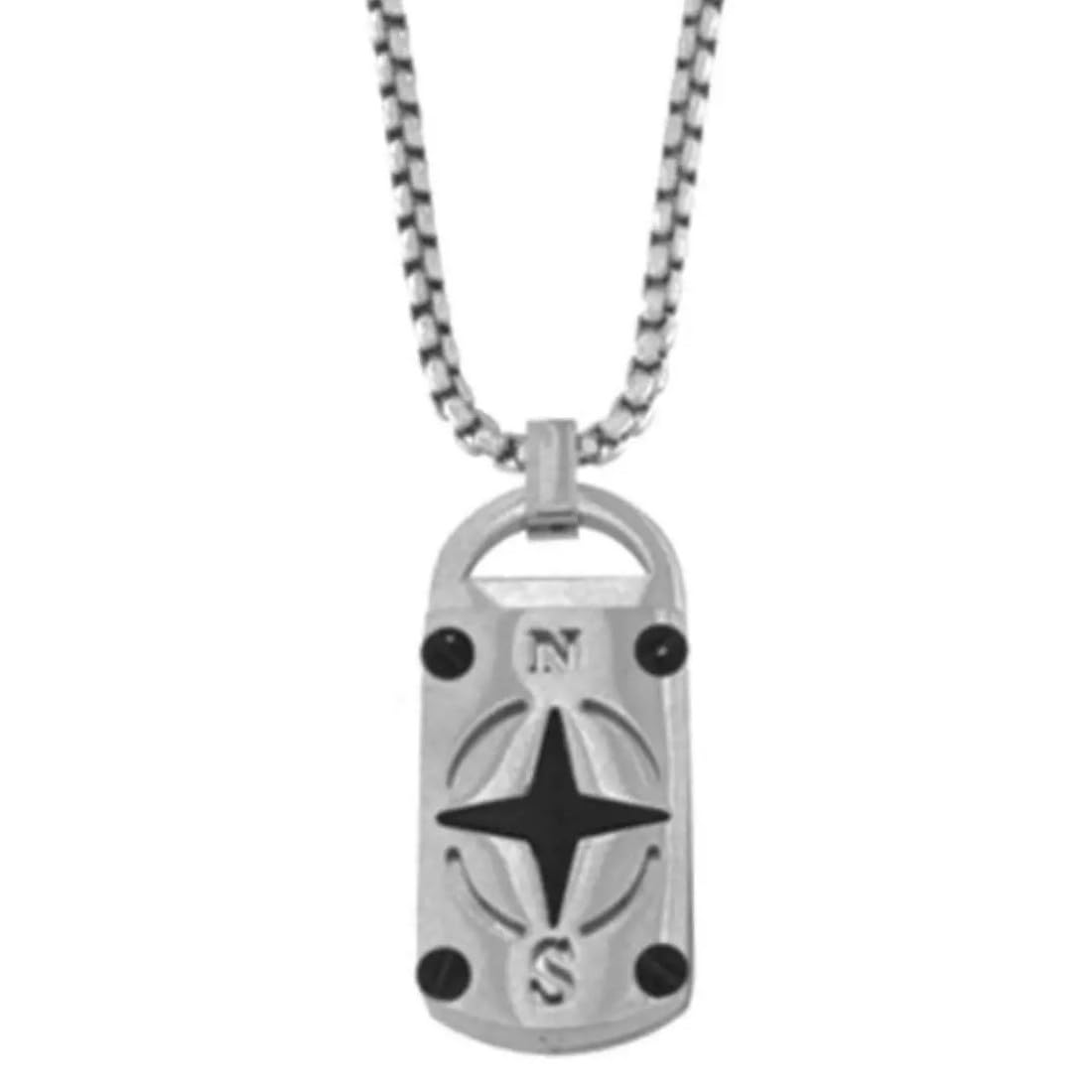 Habibi Jewels Collana in Acciaio con Ciondolo Rosa dei Venti Bussola da Uomo Piastrina Rettangolare Catena Maglia Veneziana Idea Regalo Festa del Papà Compleanno Laurea Viaggio Viaggiatore Marinaio