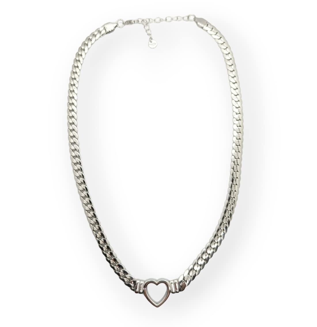 Habibi Jewels Collana a Girocollo da Donna in Acciaio con Cuore Centrale Silver Modello Catena Maglia Cubana Idea Regalo Ragazza Compleanno Festa della Mamma Natale