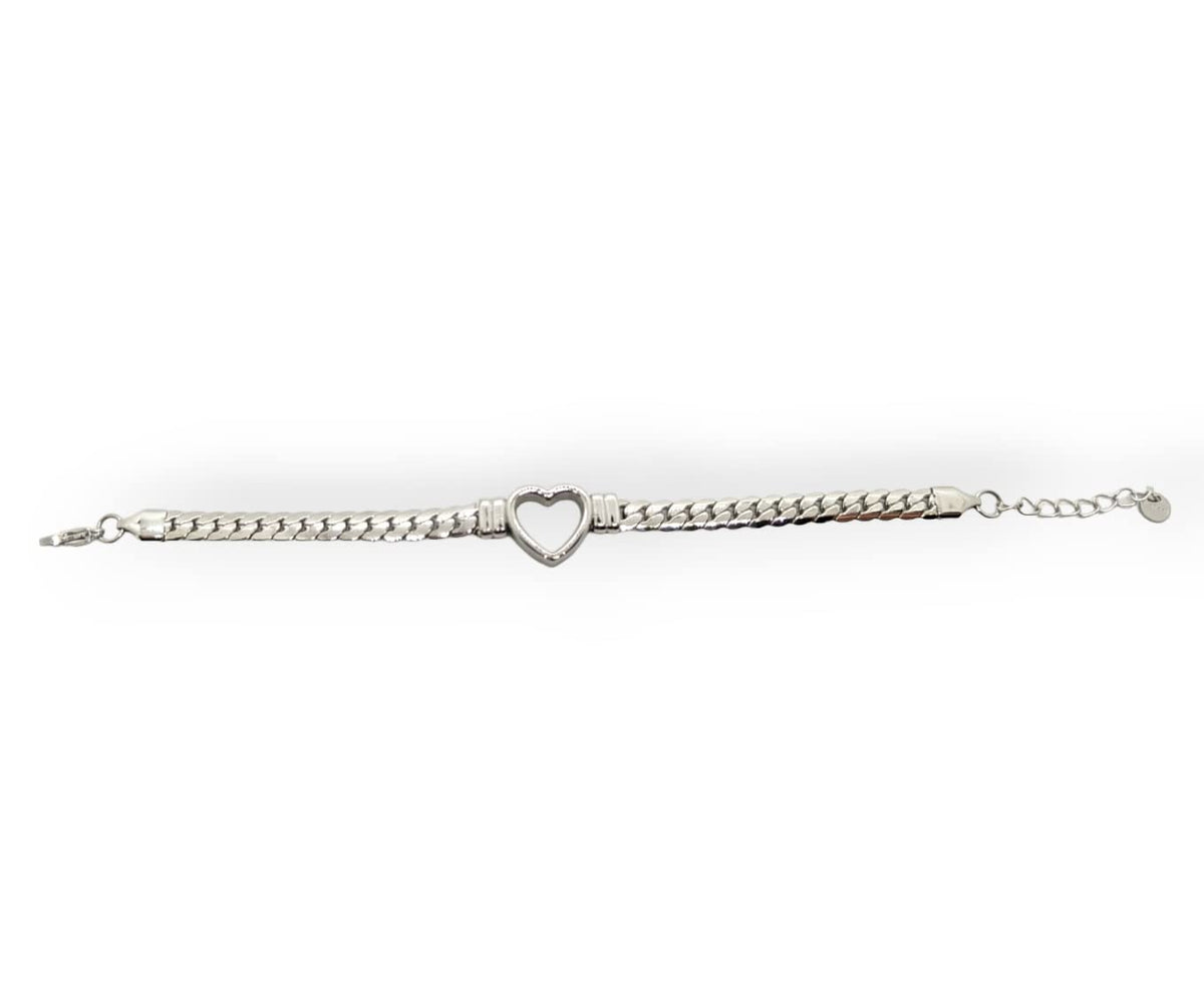 Habibi Jewels Bracciale da Donna in Acciaio con Cuore Centrale Silver Catena a Maglia Cubana Regolabile Braccialetto Idea Regalo Festa della Mamma Compleanno Onomastico Natale