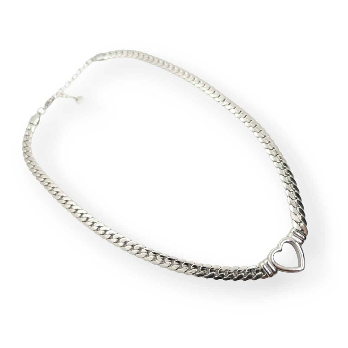 Habibi Jewels Collana a Girocollo da Donna in Acciaio con Cuore Centrale Silver Modello Catena Maglia Cubana Idea Regalo Ragazza Compleanno Festa della Mamma Natale