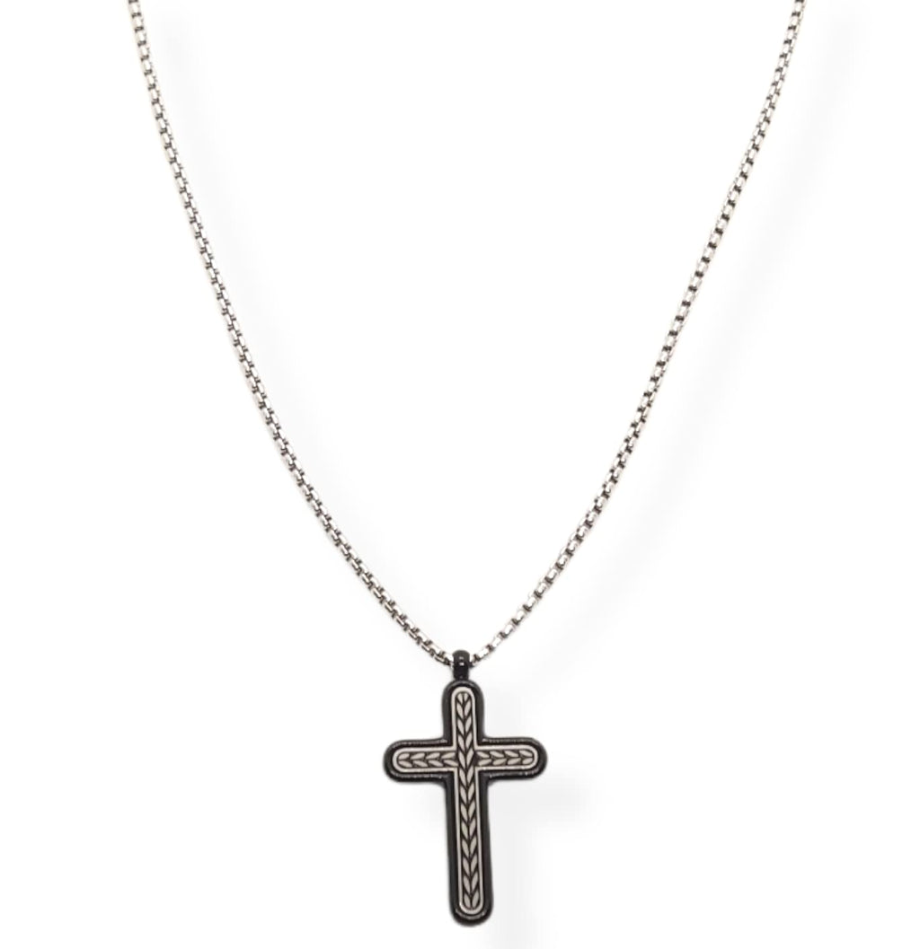 Habibi Jewels Collana Croce Acciaio Uomo Nera e Silver Catena a Maglia Veneziana Chiusura a Moschettone Idea Regalo Festa del Papà Compleanno Laurea