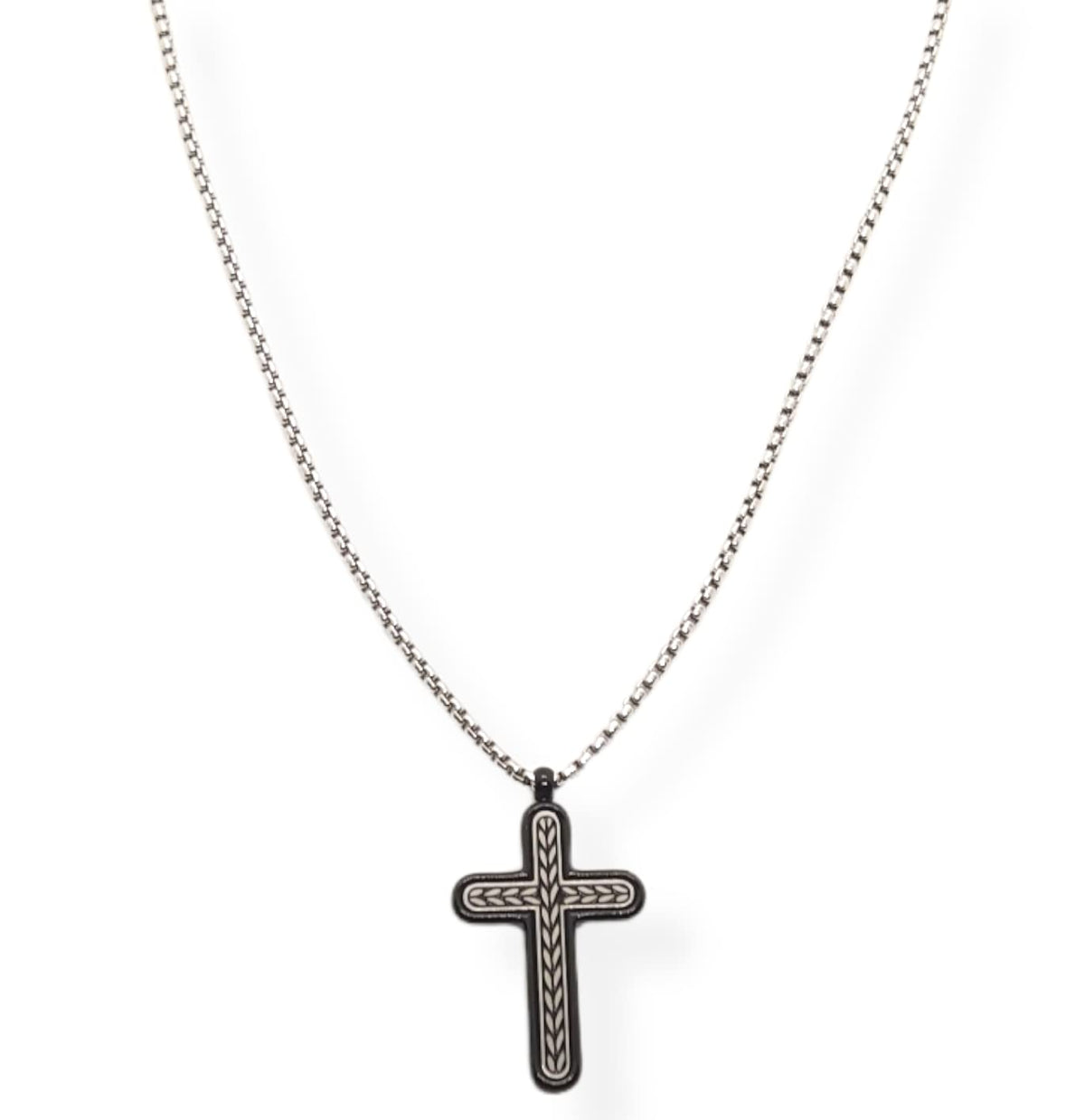 Habibi Jewels Collana Croce Acciaio Uomo Nera e Silver Catena a Maglia Veneziana Chiusura a Moschettone Idea Regalo Festa del Papà Compleanno Laurea