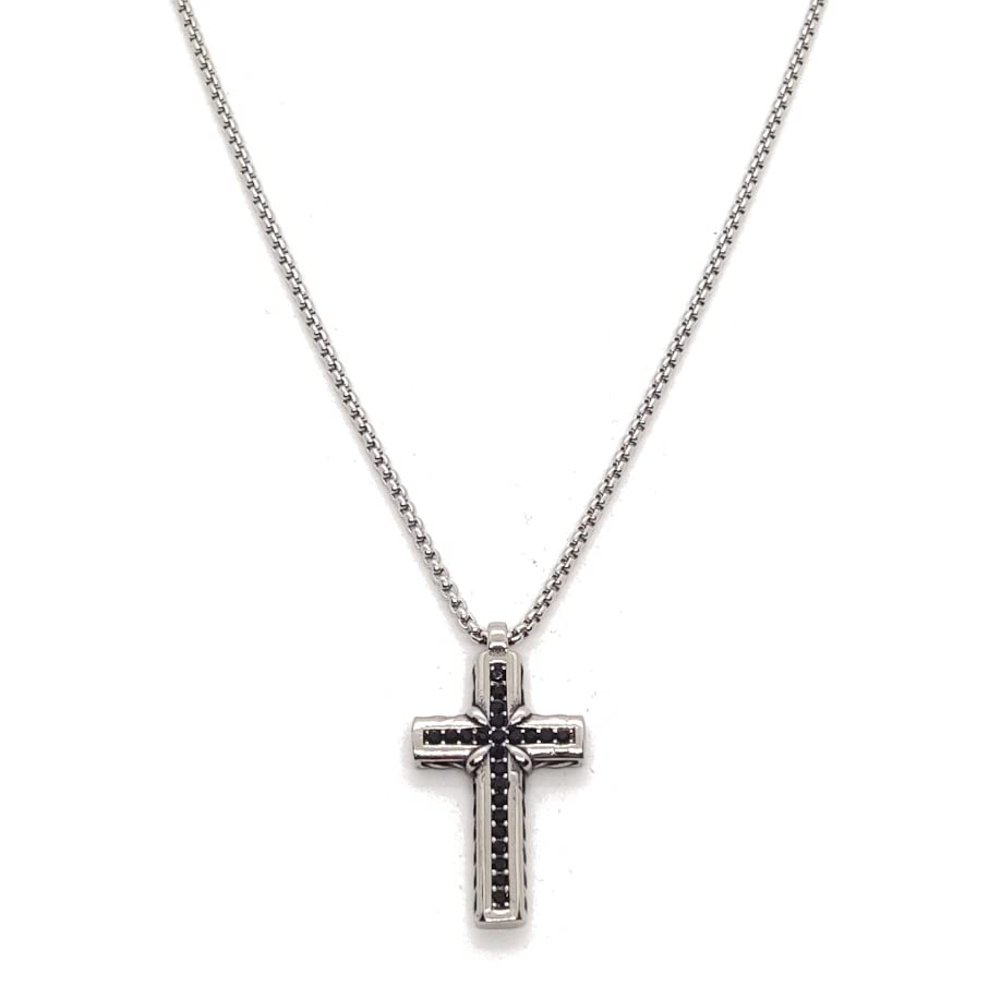 Habibi Jewels Collana Croce Acciaio Uomo Nera Catena a Maglia Veneziana Chiusura a Moschettone Idea Regalo Festa del Papà Compleanno Laurea