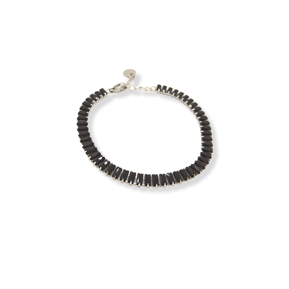 Habibi Jewels Bracciale Tennis Donna in Acciaio Strass Neri Nero regolabile Brillantini Chiusura a Moschettone Braccialetto Idea Regalo Compleanno Natale Festa della Mamma