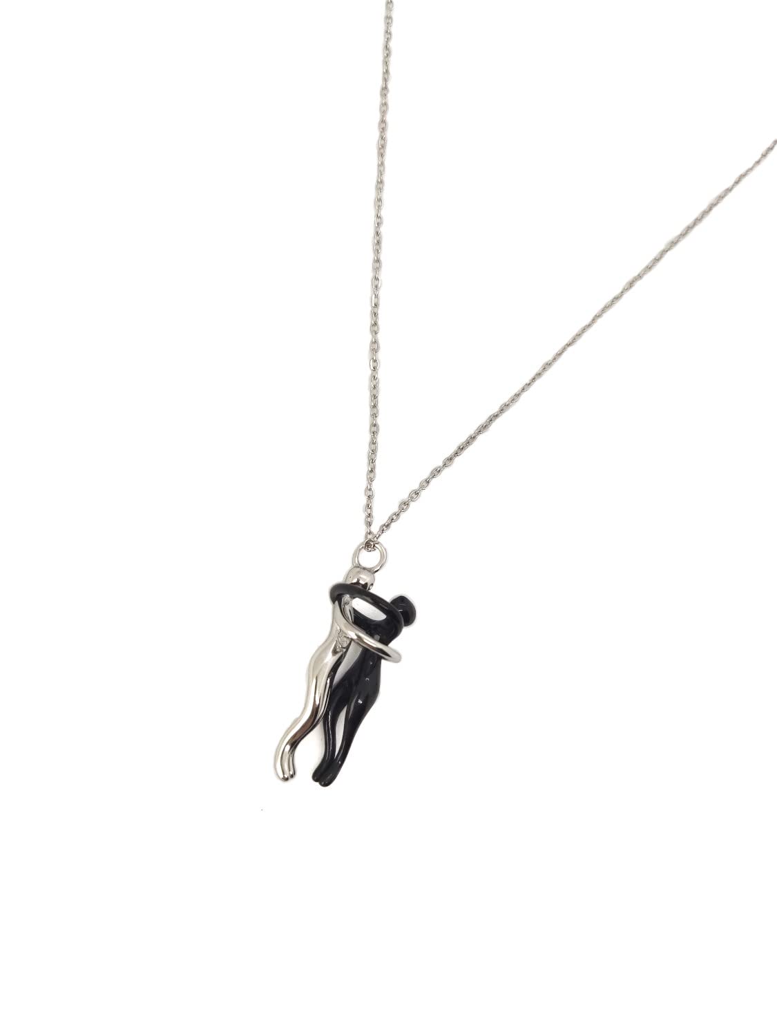 Habibi Jewels Collana da Donna in Acciaio con Ciondolo Abbraccio Innamorati Nero e Silver Lui e Lei Fidanzati Amanti Coppia Amore Amicizia Idea Regalo San Valentino Compleanno Laurea