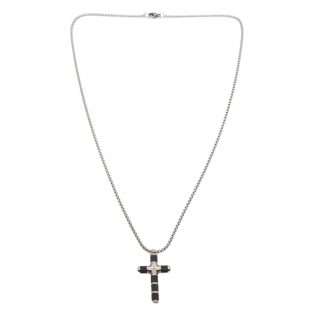 Habibi Jewels Collana Croce Acciaio Uomo Stilizzata Nera Catena a Maglia Festa del Papà Idea Regalo Compleanno Laurea