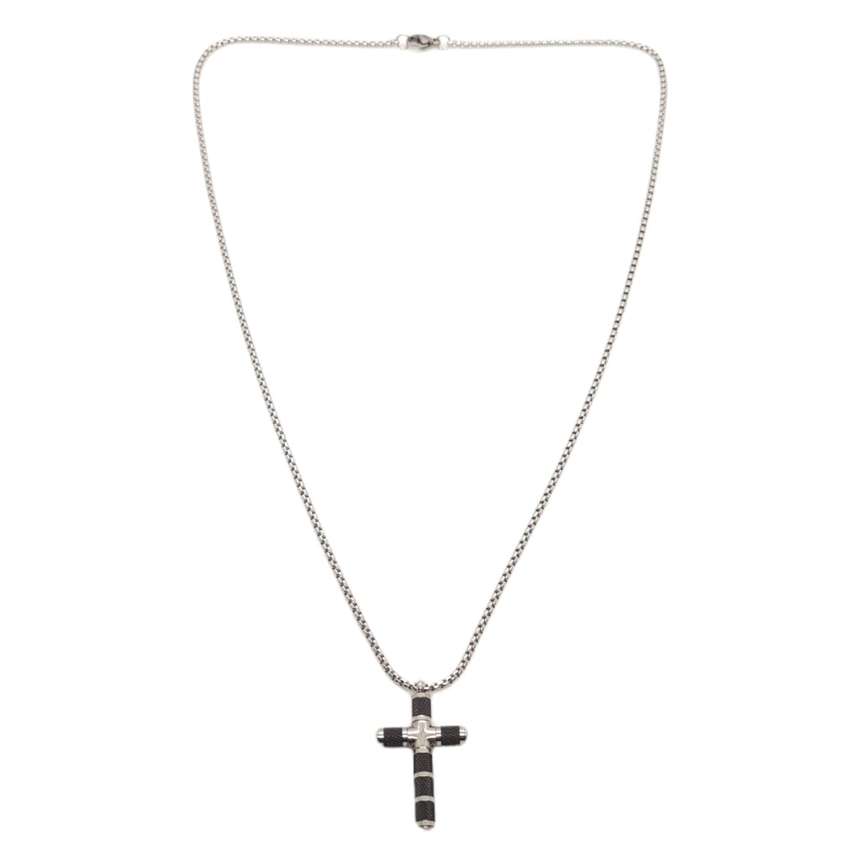 Habibi Jewels Collana Croce Acciaio Uomo Stilizzata Nera Catena a Maglia Festa del Papà Idea Regalo Compleanno Laurea