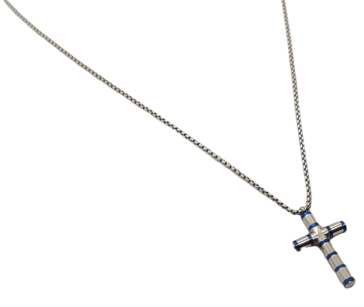 Habibi Jewels Collana Croce Acciaio Uomo Blu Lucida Catena a Maglia Festa del Papà Idea Regalo Compleanno Laurea