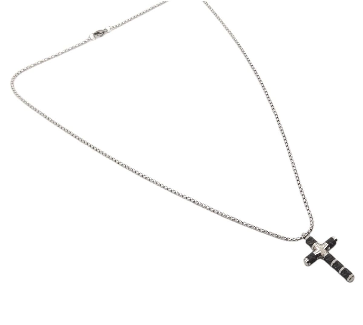 Habibi Jewels Collana Croce Acciaio Uomo Stilizzata Nera Catena a Maglia Festa del Papà Idea Regalo Compleanno Laurea