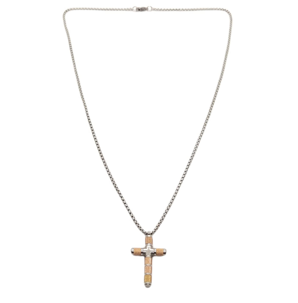 Habibi Jewels Collana Croce Acciaio Uomo Stilizzata Color Oro Rosa Rosé Catena a Maglia Festa del Papà Idea Regalo Compleanno Laurea
