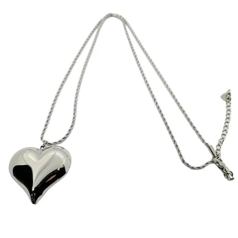 Habibi Jewels Collana Cuore Bombato in Acciaio Silver con Collana Torchon Intrecciata per Donna Elegante e Moderna Festa della Mamma Compleanno Idea Regalo