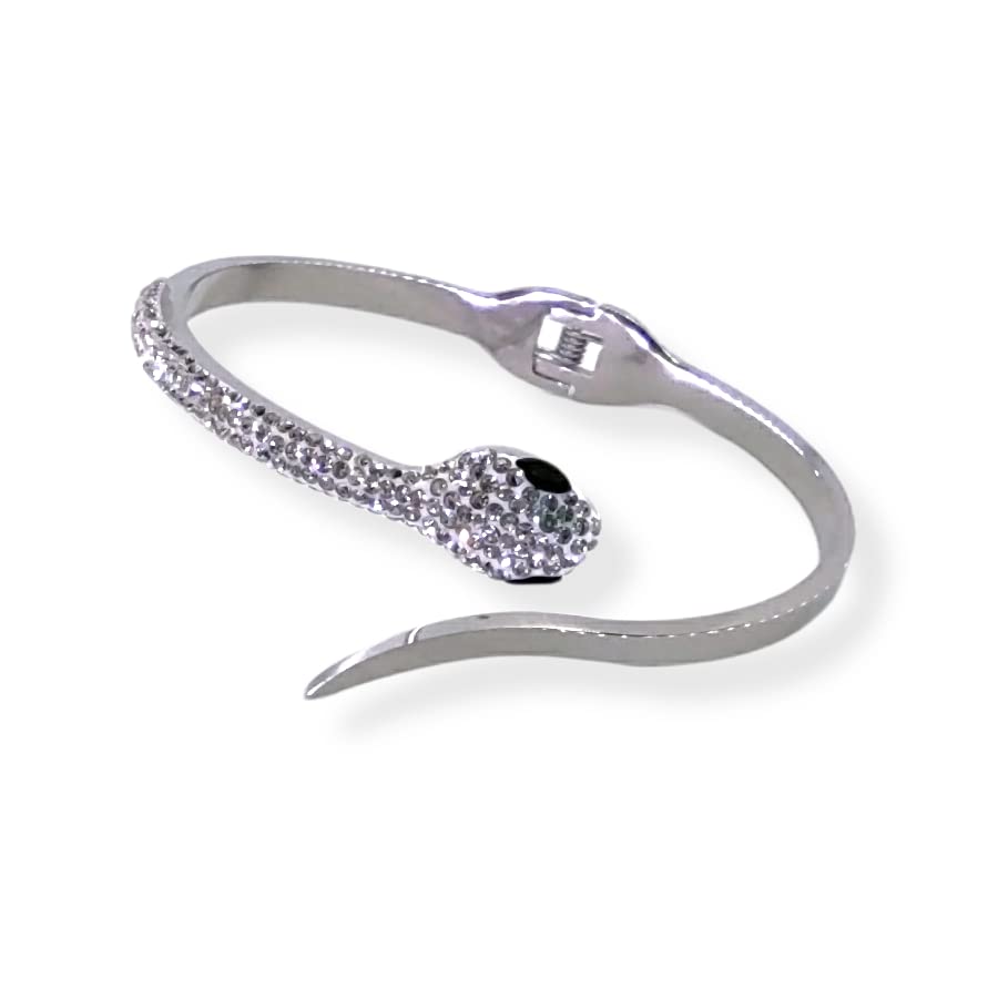 Habibi Jewels Bracciale brillantini Acciaio da donna con serpente zirconi modello rigido a manetta braccialetto ragazza Idea regalo Gioiello Bijoux