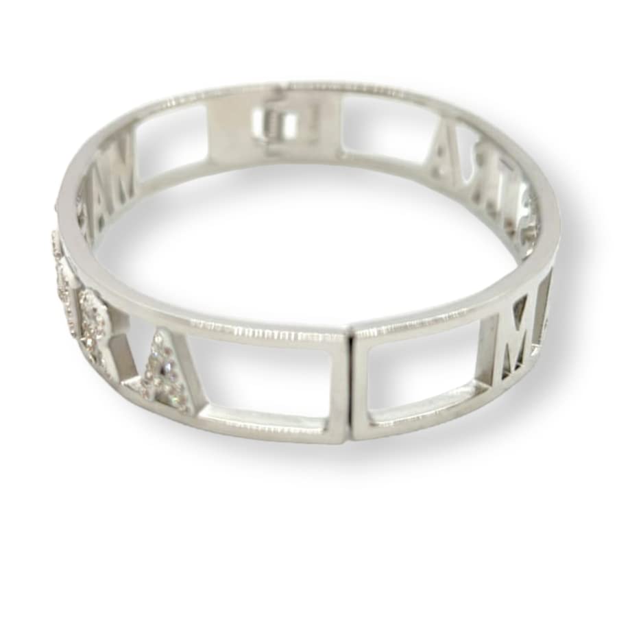 Habibi Jewels Bracciale MAESTRA in Acciaio Modello Rigido da Donna con Scritta Zirconi Bianchi Braccialetto Chiusura a Manetta Bracelet Woman Idea Regalo Insegnante Scuola Compleanno Laurea Amicizia