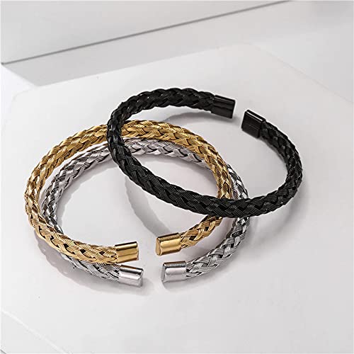 Habibi Jewels Bracciale Uomo in acciaio modello Intrecciato color giallo acciaio nero braccialetto Idea Regalo Festa del Papà Compleanno Onomastico