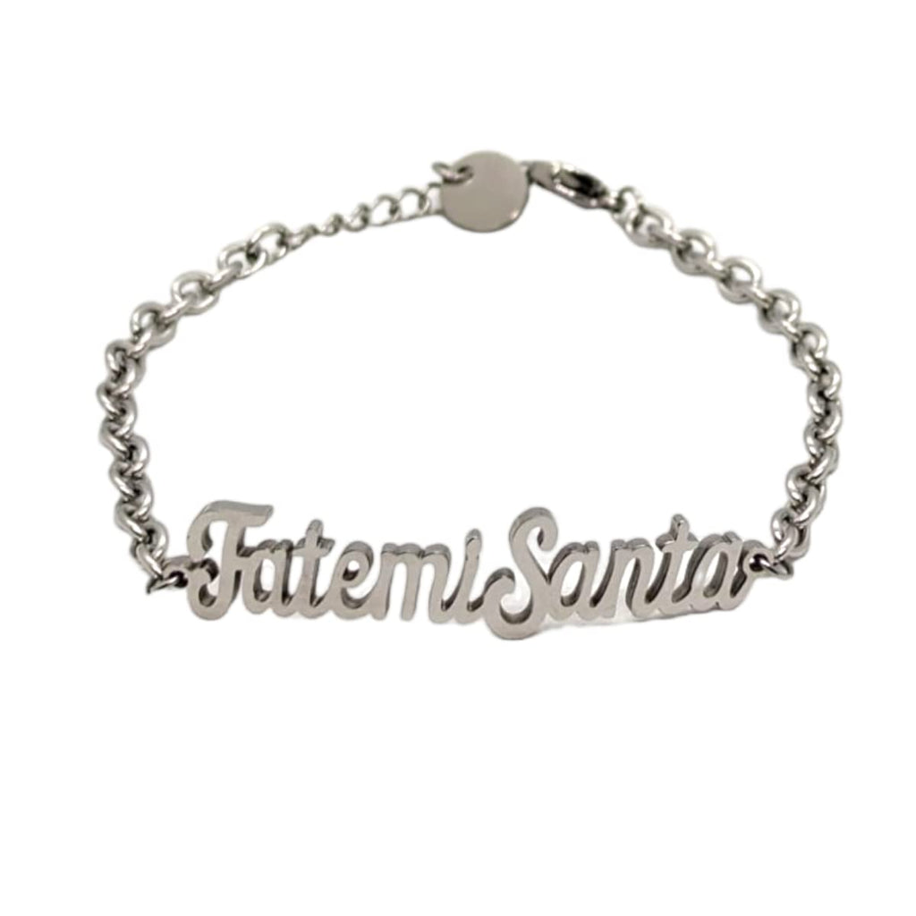 Habibi Jewels Bracciale in Acciaio da Donna con scritta FATEMI SANTA Silver Catena a Maglie Braccialetto Chiusura Moschettone Compleanno Laurea Onomastico Festa della Mamma Festa della Donna