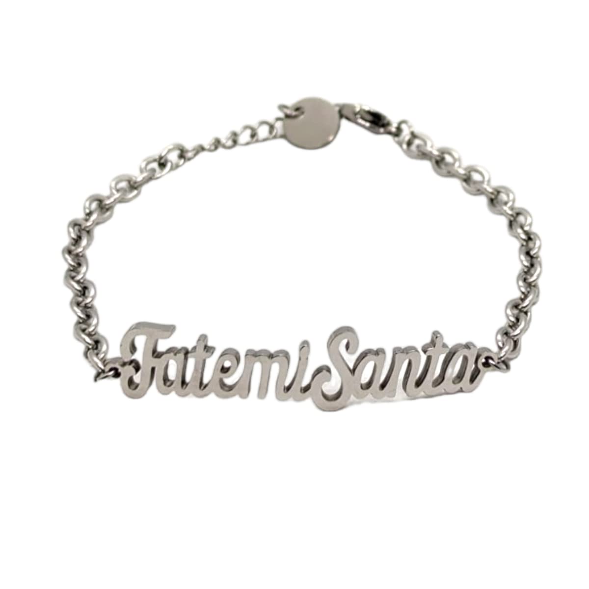 Habibi Jewels Bracciale in Acciaio da Donna con scritta FATEMI SANTA Silver Catena a Maglie Braccialetto Chiusura Moschettone Compleanno Laurea Onomastico Festa della Mamma Festa della Donna
