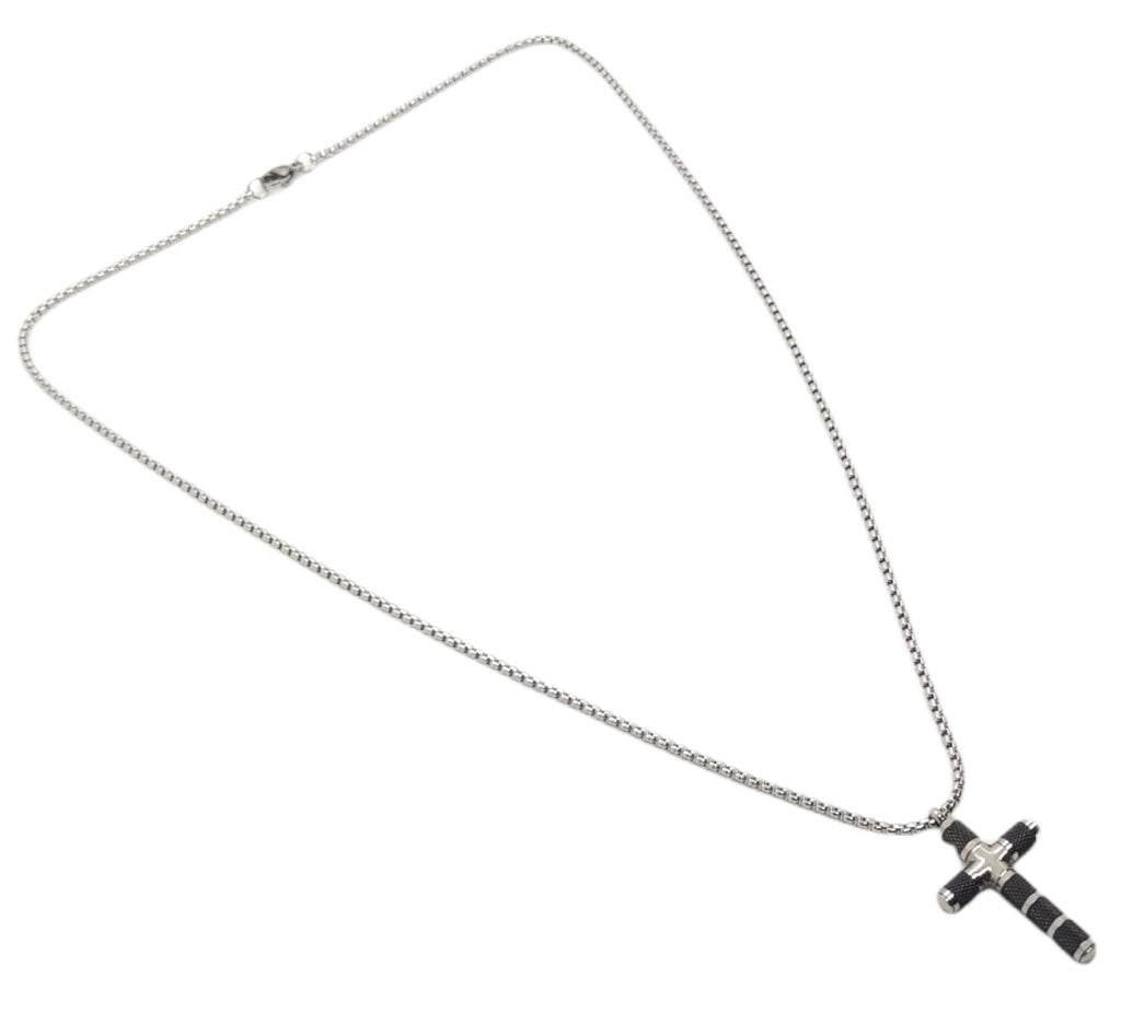Habibi Jewels Collana Croce Acciaio Uomo Stilizzata Nera Catena a Maglia Festa del Papà Idea Regalo Compleanno Laurea