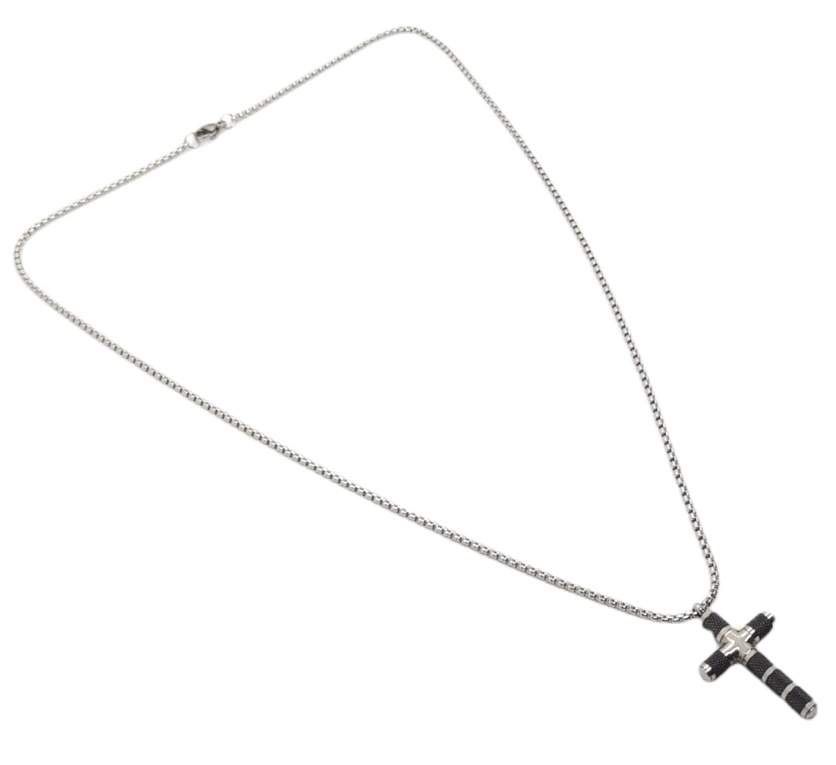 Habibi Jewels Collana Croce Acciaio Uomo Stilizzata Nera Catena a Maglia Festa del Papà Idea Regalo Compleanno Laurea