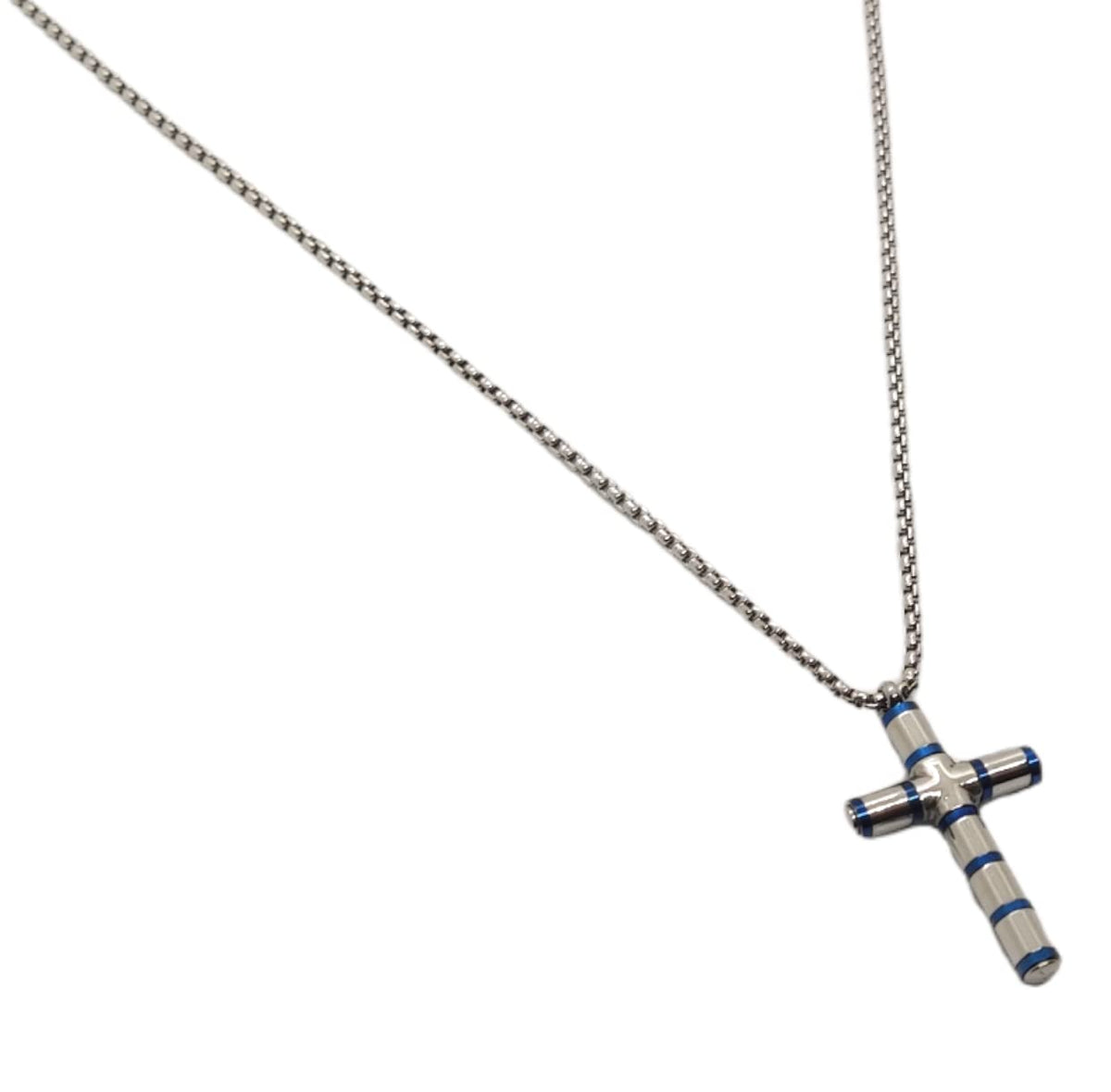 Habibi Jewels Collana Croce Acciaio Uomo Blu Lucida Catena a Maglia Festa del Papà Idea Regalo Compleanno Laurea