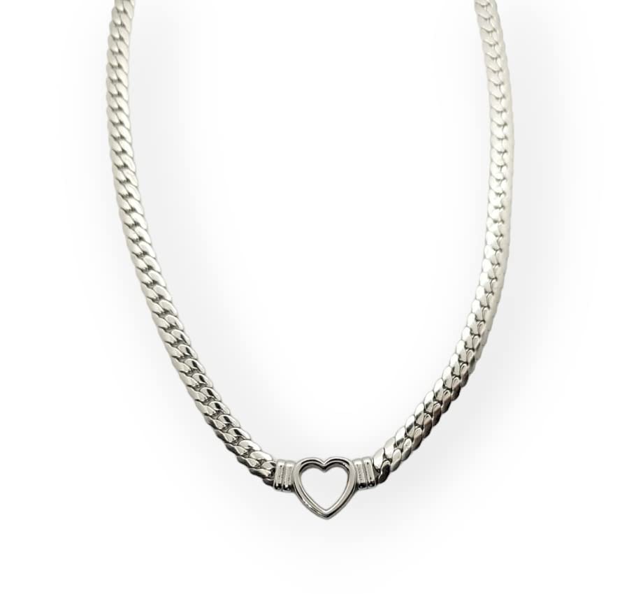 Habibi Jewels Collana a Girocollo da Donna in Acciaio con Cuore Centrale Silver Modello Catena Maglia Cubana Idea Regalo Ragazza Compleanno Festa della Mamma Natale