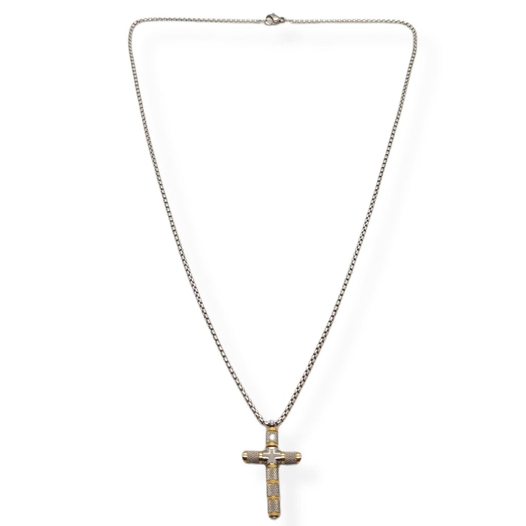 Habibi Jewels Collana Croce Acciaio Uomo Color Oro Giallo Dorata Catena a Maglia Chiusura a Moschettone Idea Regalo Festa del Papà Compleanno Laurea