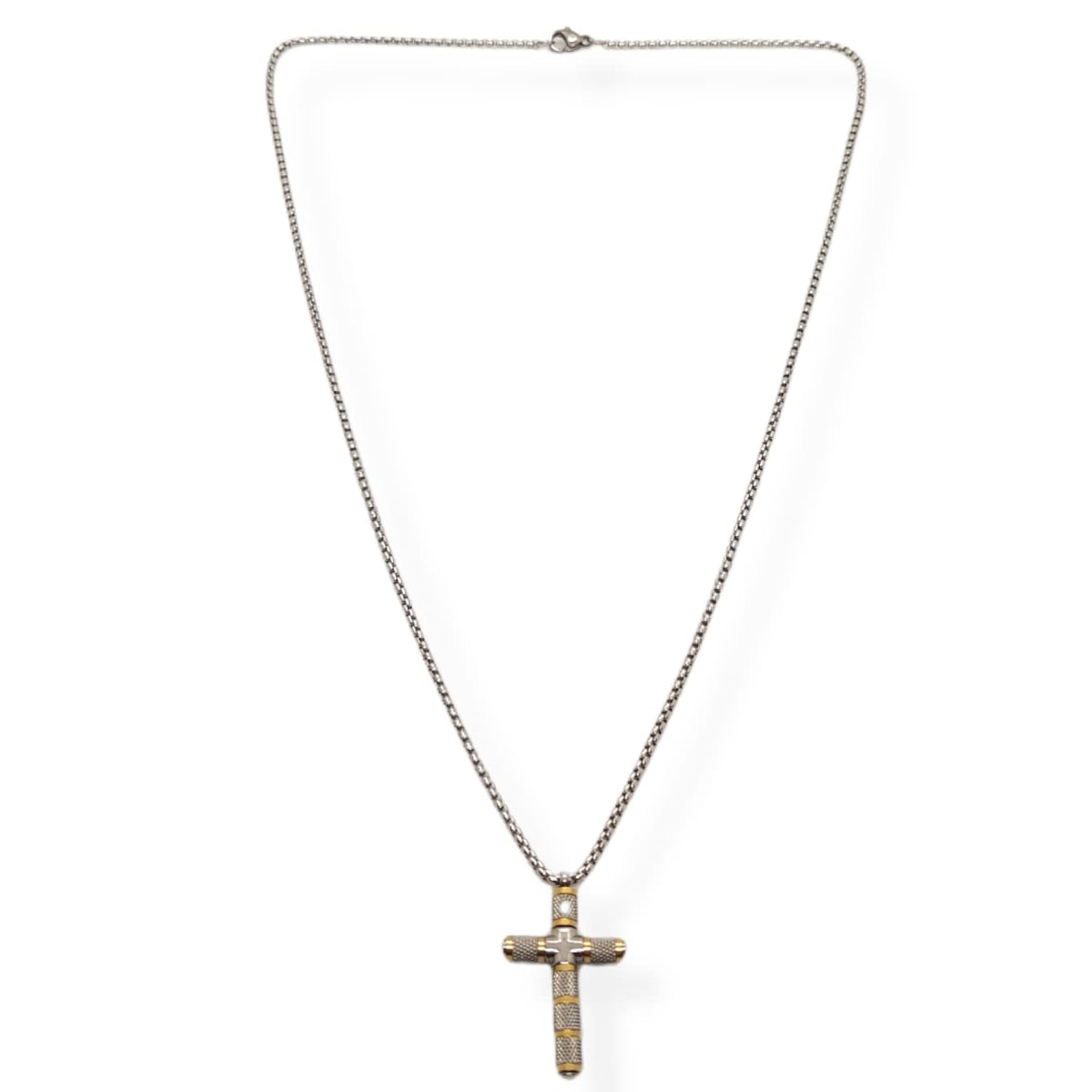 Habibi Jewels Collana Croce Acciaio Uomo Color Oro Giallo Dorata Catena a Maglia Chiusura a Moschettone Idea Regalo Festa del Papà Compleanno Laurea