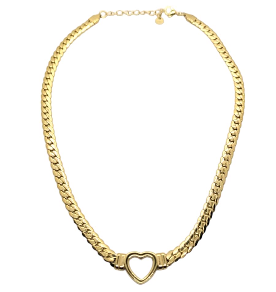 Habibi Jewels Collana a Girocollo da Donna in Acciaio con Cuore Centrale Color Oro Gold Modello Catena Maglia Cubana Idea Regalo Ragazza Compleanno Festa della Mamma Natale