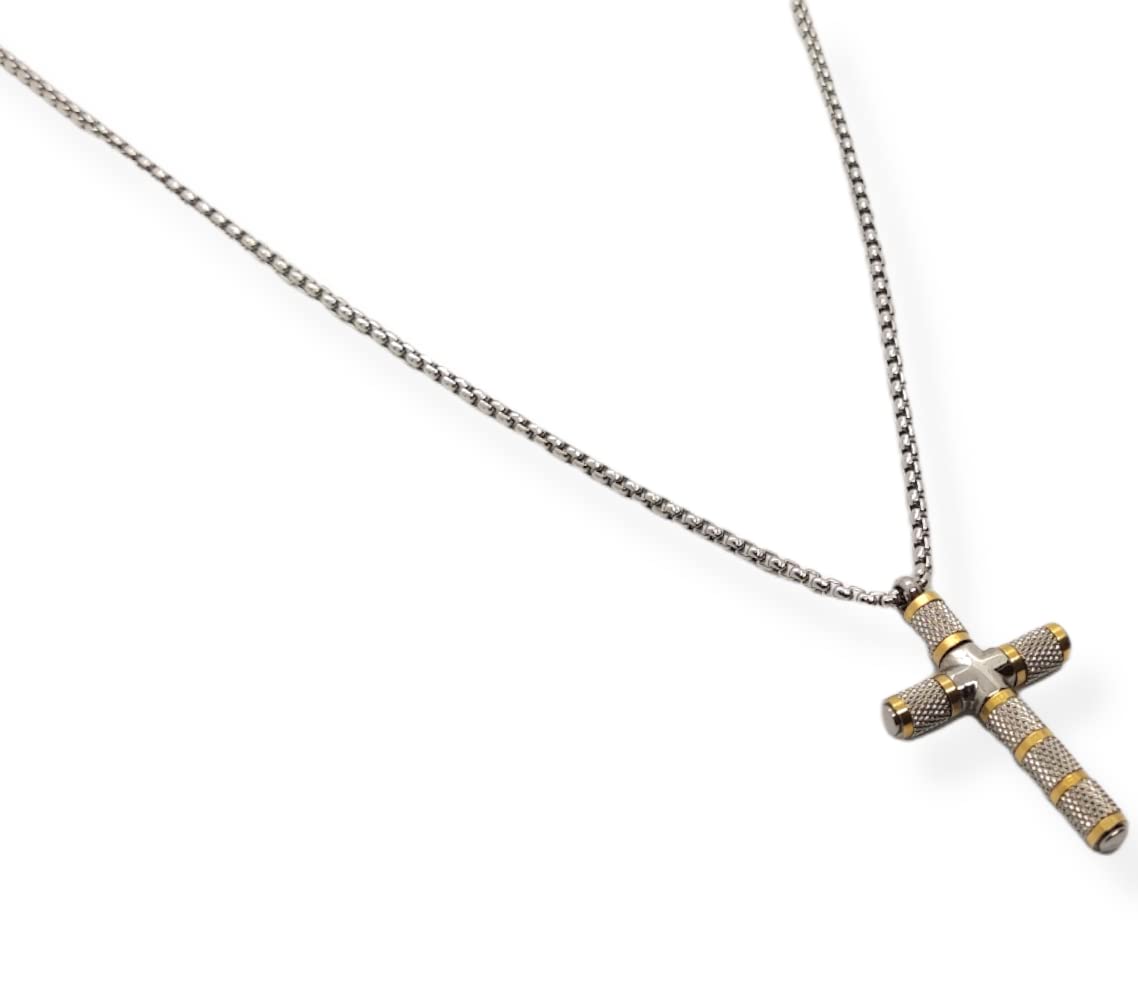 Habibi Jewels Collana Croce Acciaio Uomo Color Oro Giallo Dorata Catena a Maglia Chiusura a Moschettone Idea Regalo Festa del Papà Compleanno Laurea