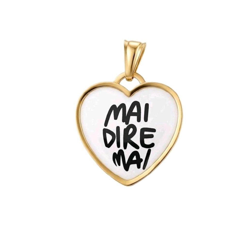 Habibi Jewels Ciondolo Cuore in Acciaio Gold con Scritta MAI DIRE MAI Elegante e Versatile per Collana Magnetica Calamita Idea Regalo