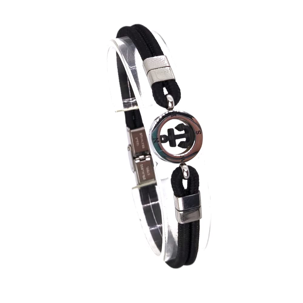 Habibi Jewels Bracciale Ancora da Uomo in Acciaio e Cordino Nero con Chiusura ad Incastro Braccialetto Navy Idea Regalo Festa del Papà Compleanno Laurea